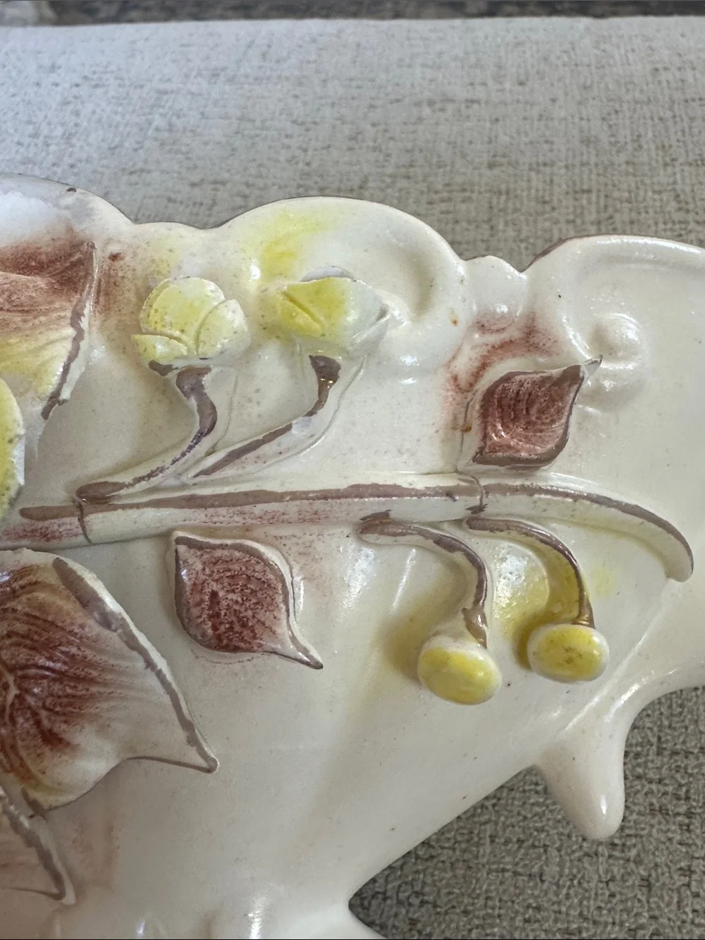 Vintage Capodimonte Style Hand Applied Yellow Rose Centerpiece Vase-Bowl